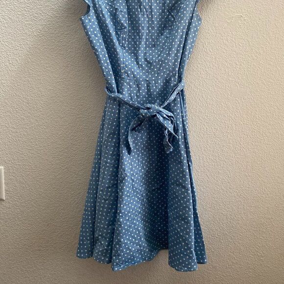 Dressy Star Blue Polka Dot Dress Swing Dress Fit & Flare Rockabilly Size Medium - Picture 4 of 5